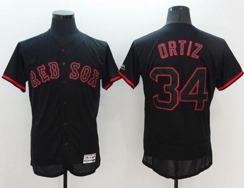 Red Sox #34 David Ortiz Black Fashion Flexbase Authentic Collection Stitched MLB Jersey